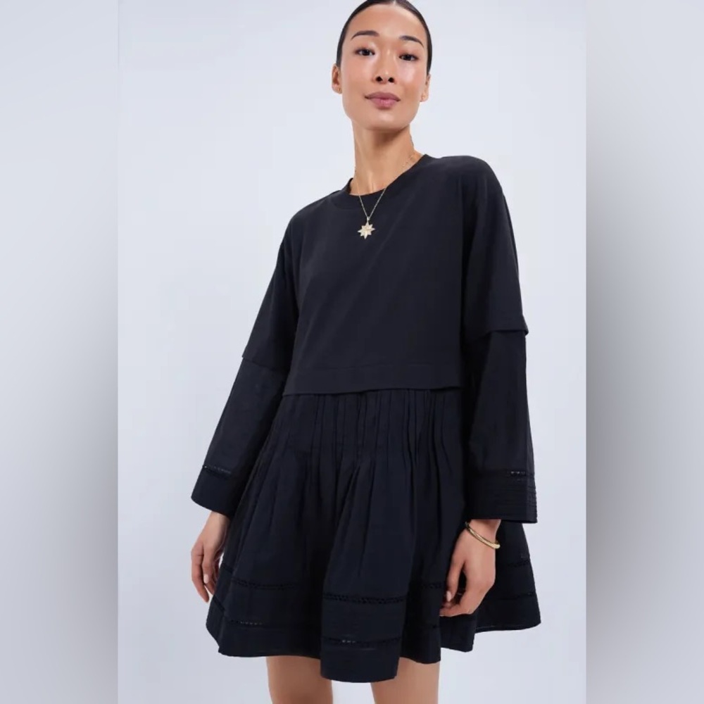 Black renata ramie long sleeve tunic dress
